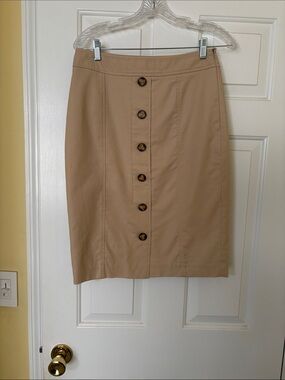 Rafaella Tan Button-Front Pencil Skirt